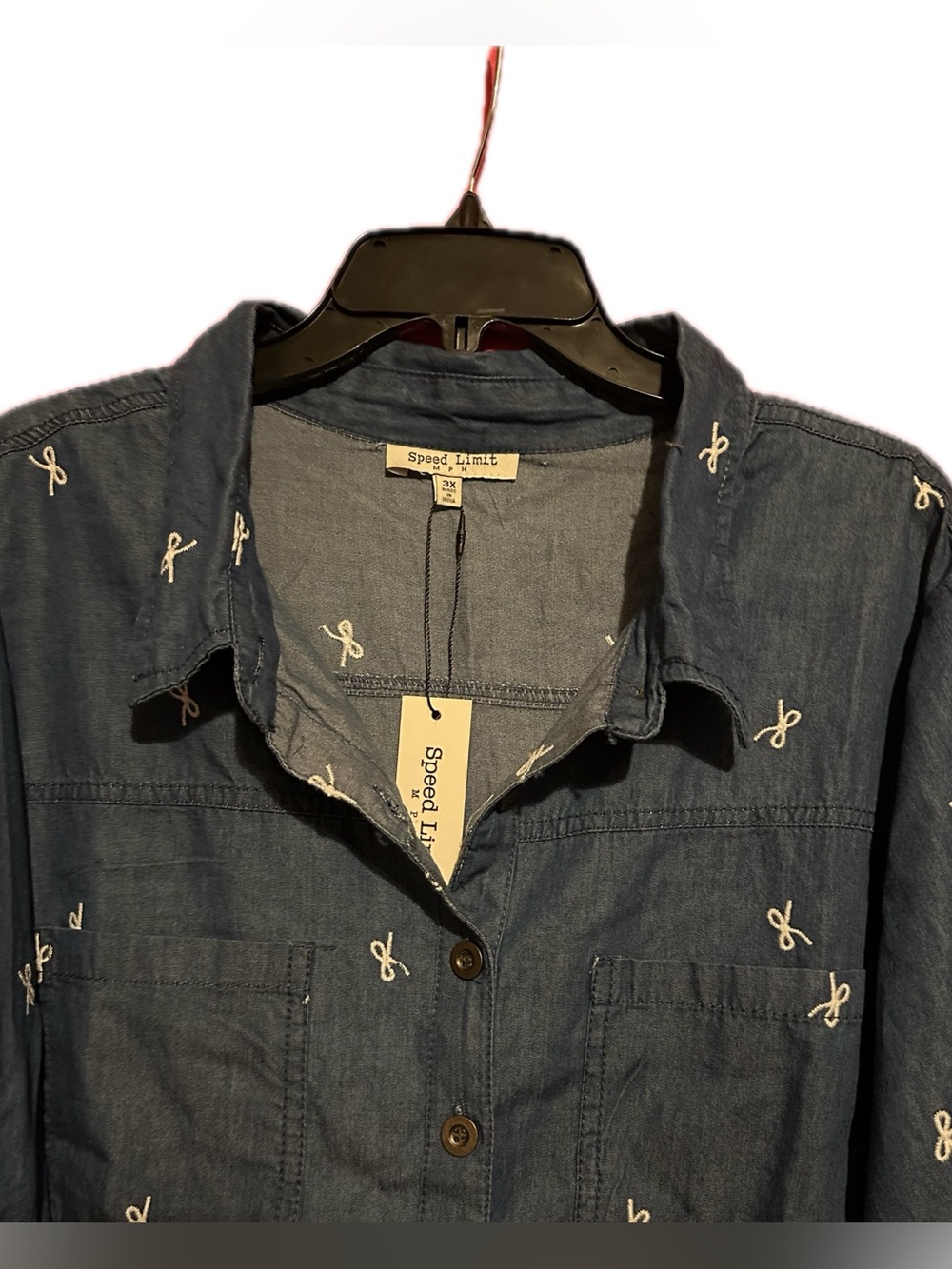Denim-style Navy Button-Up Blouse Size 3X